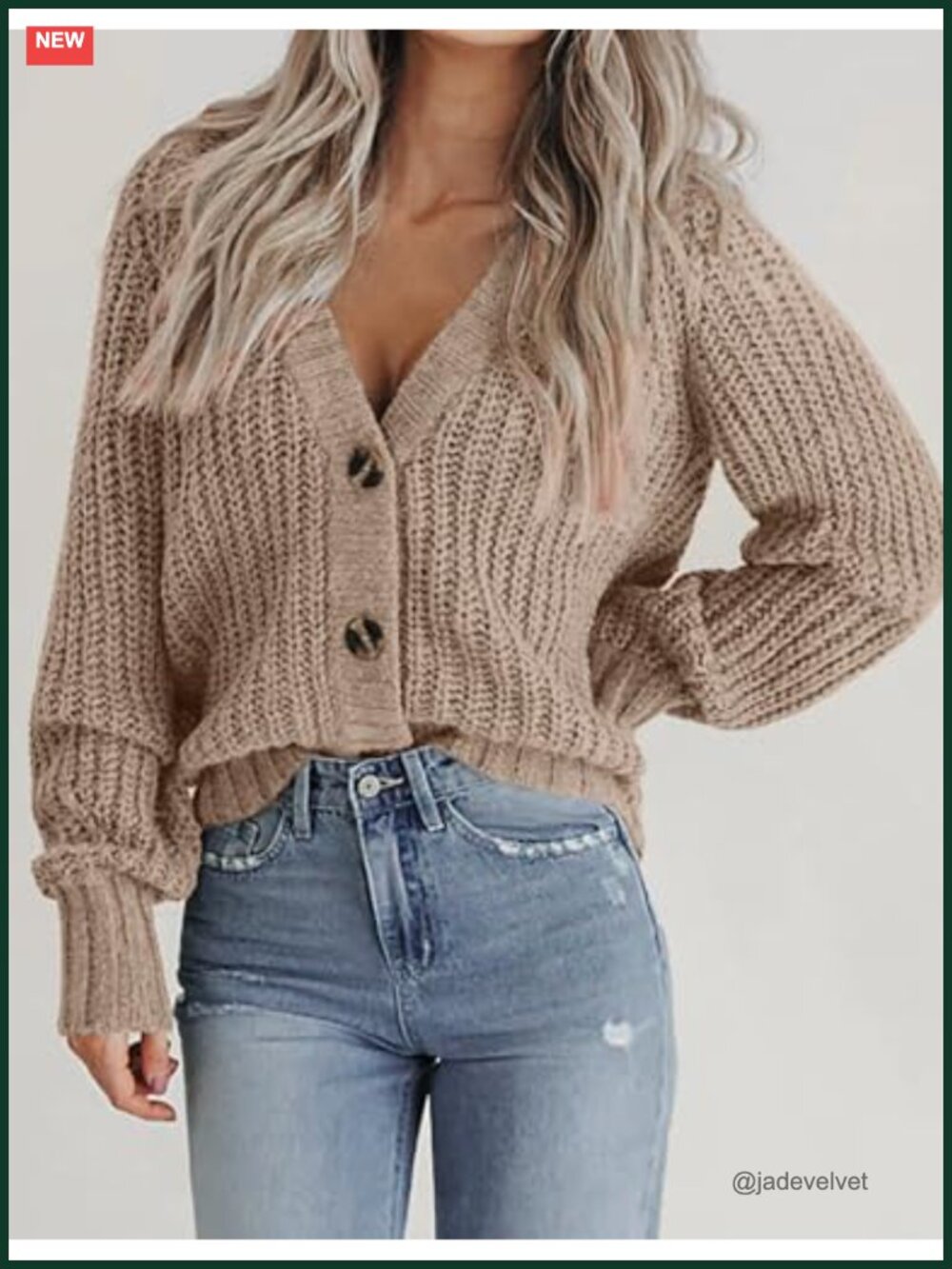 Women's Chunky Knit Cardigan Long Sleeve V-Neck Button Down Sweater - Picture 2 of 6